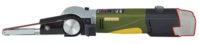 PROXXON BS/A 29812 Cordless Belt Sander, 60° Tilt Arm, Integrated Dust Extraction, 4 Sanding Belts Included