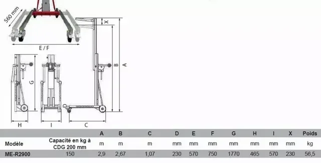 Positionneur manuel élévateur Stockman 150kg ME-R2900 - Gerbeur compact et sécurisé avec fourches réglables