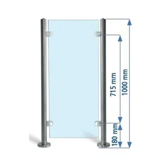 Poteau intermédiaire inox 304 INDIA hauteur 1m avec 4 pinces verre et caches platine brossé