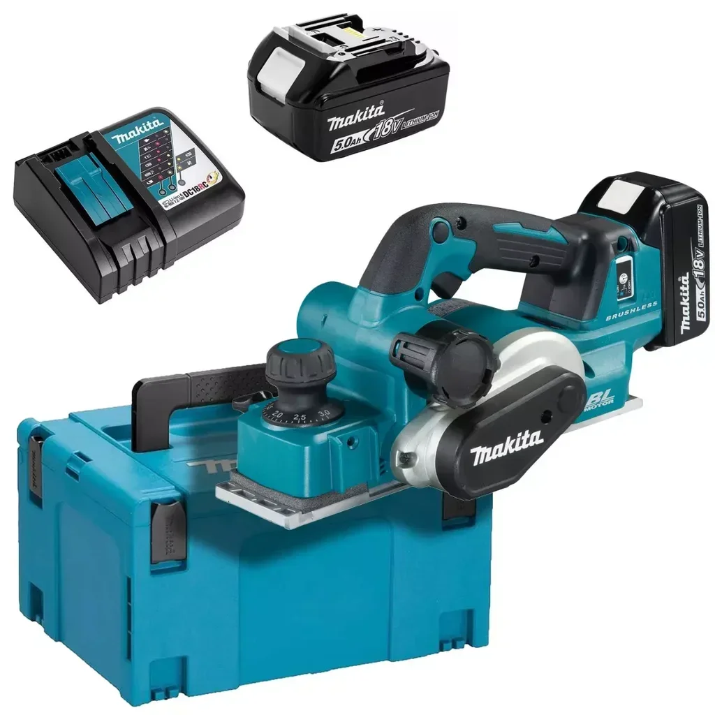Electric Planer Makita DKP181RTJ 18V LXT 82mm with 2x 5Ah Batteries Cordless Wood Planer