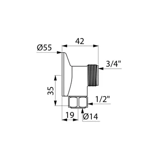 Conexión de pared latón cromado M1/2" x 3/4" Ø14mm lote 2 piezas DELABIE 841027