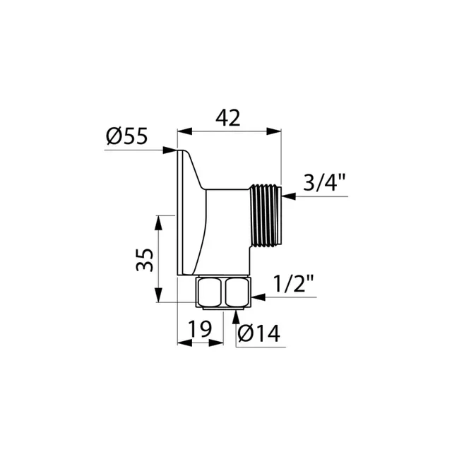 Messing verchromte Wandarmatur M1/2" x 3/4" Ø14mm 2 Stück DELABIE 841027