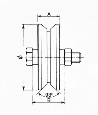 Roue à gorge triangulaire Ø80mm roulement à billes AVL 200kg