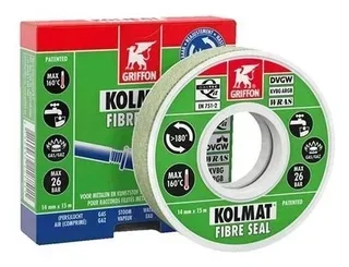 Rouleau d'étanchéité Kolmat Fibre Griffon 15m x 12mm pour raccords filetés eau et gaz