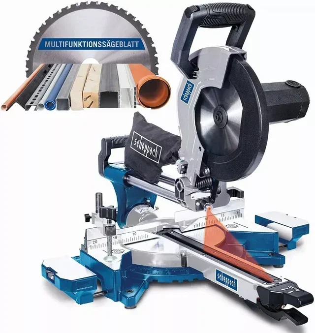 SCHEPPACH HM110MP 2000W Kappsäge Gehrungssäge 255mm Sägeblatt Radial Zug Kapp-Zugsäge Multifunktion