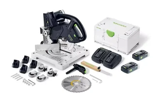 Ingletadora Festool SYMMETRIC SYMC 70 a Batería - Pack 2 Baterías 18V 4.0Ah, Inglete Integrado y Systainer