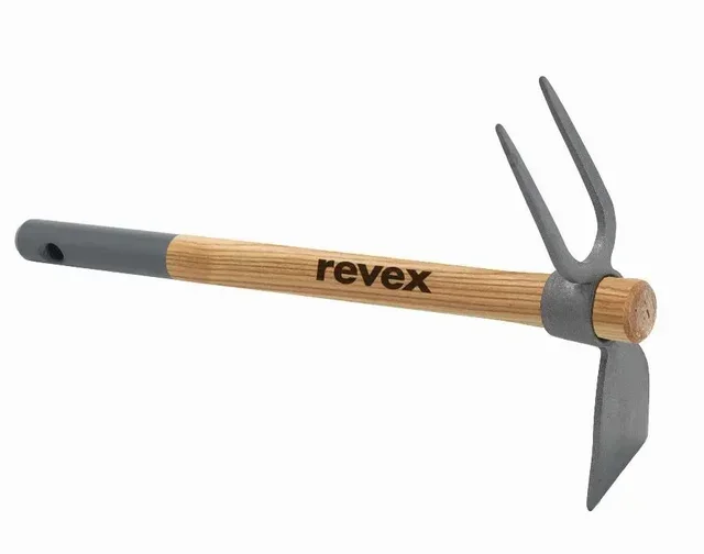 Forged Garden Hoe 40 cm Blue REVEX - Dual Head Tool with Fork and Blade