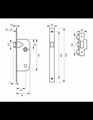 Serrure à larder THIRARD Bec de cane Axe 40mm Blanc - 00012190