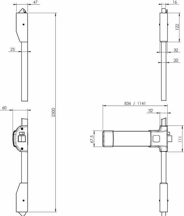 Serrure anti-panique JPM Push Bar 90+ 3 points blanche 1141 mm