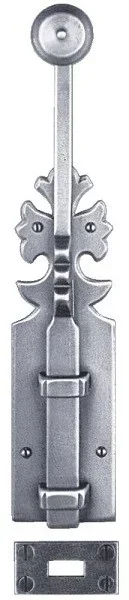 Verrou rustique Bouvet 400 mm fer patiné avec gâches - réf. 20744