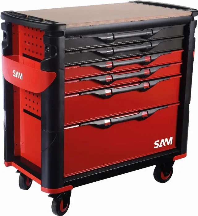 XL Workshop Tool Trolley 6 Drawers Red SAM OUTILLAGE Wooden Top 416-BXL