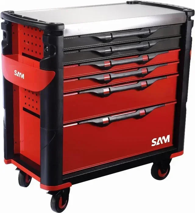 XL Workshop Trolley 6 Drawers SAM OUTILLAGE Red Stainless Steel Top 416-AXL