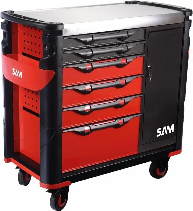 XXL Workshop Tool Trolley 6 Drawers SAM OUTILLAGE with Cabinet and Stainless Steel Top - 416-AXE