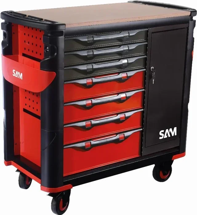 SAM OUTILLAGE 417-BXE XXL Workshop Tool Cabinet 7 Drawers Wood Top Workbench