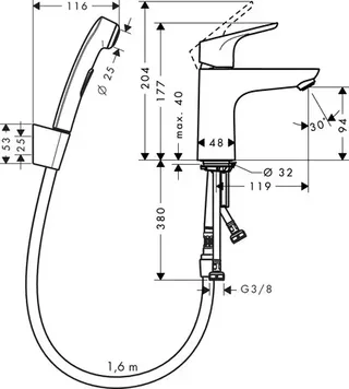 Bidetarmatur Set Chrom mit Handbrause und Push-Open Ablaufgarnitur
