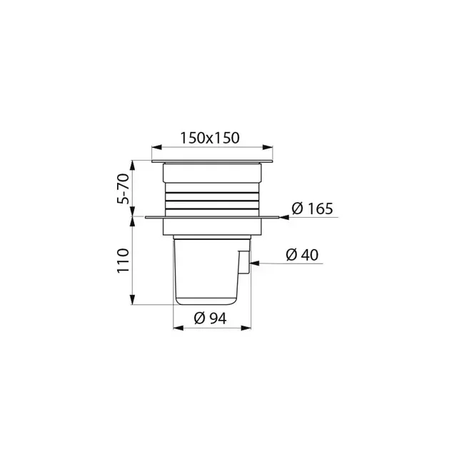 Siphon de sol réglable 150x150 mm DELABIE inox poli brillant - Réf. 683001