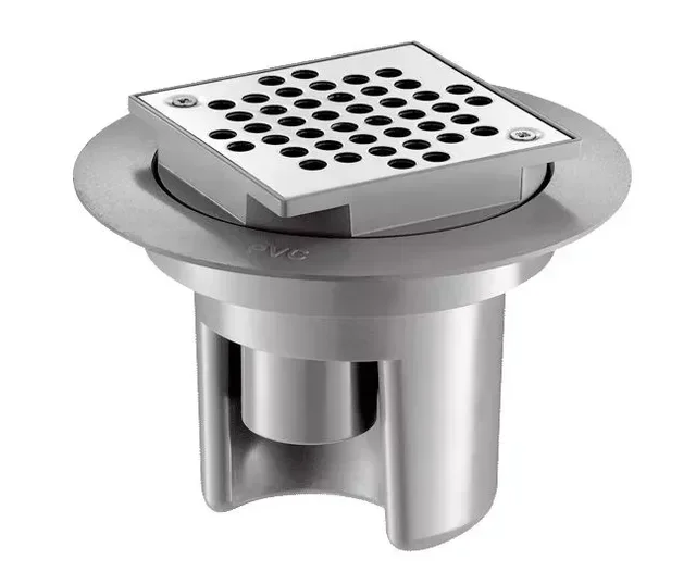 Siphon de sol réglable 100x100 mm inox poli DELABIE Ø40