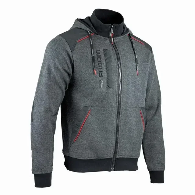 Sudadera con Capucha y Cremallera Facom FXWW8000E Gris Negro Rojo - Ropa de Trabajo Profesional