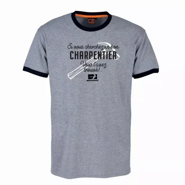 Tee-shirt charpentier BOSSEUR 11530 gris chiné - vêtement travail BTP coton 190g
