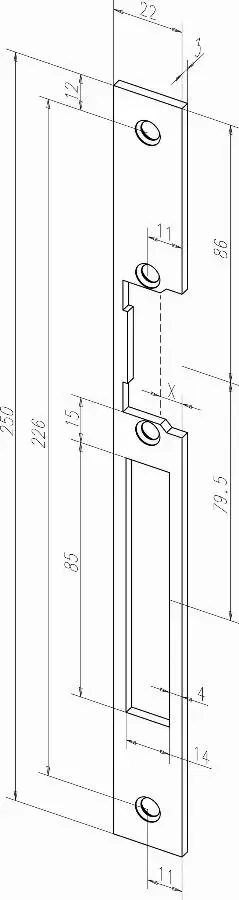Têtière longue HZ acier inoxydable S 967 EFF EFF gâche électrique 44535 double empennage réversible 250mm