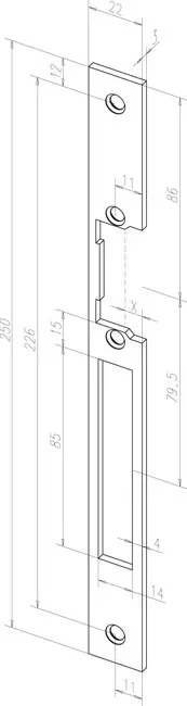 Têtière longue HZ Gold S 967 EFF EFF pour gâche électrique 44501 - double empennage réversible
