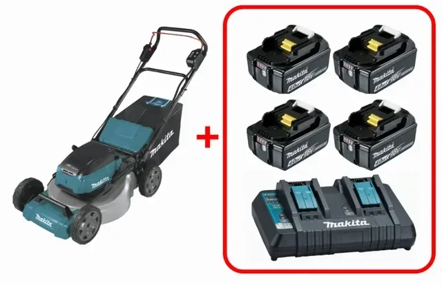 Tondeuse sans fil Makita DLM530 36V avec 4 batteries 4Ah et chargeur double