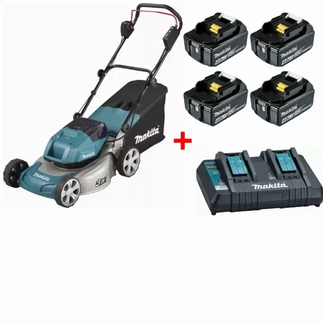 Tondeuse Makita DLM460Z 36V 46 cm avec pack batteries BL1840 4Ah et chargeur DC18RD