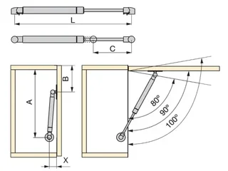 Amortiguador de gas EMUCA 11 kg elevación amortiguada 243 mm aluminio