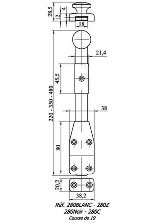 Verrou à plaquer MAP MASSARD zingué 220 mm avec gâche - Réf 280Z220