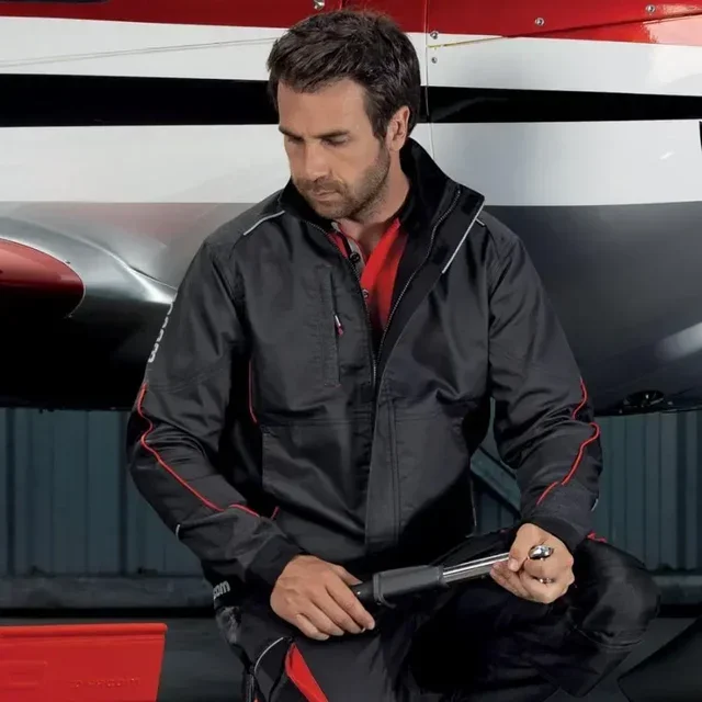 Chaqueta de Trabajo FACOM Flexi FXWW2000E Negro Gris Rojo - Tejido Elástico con Refuerzos Oxford Profesionales