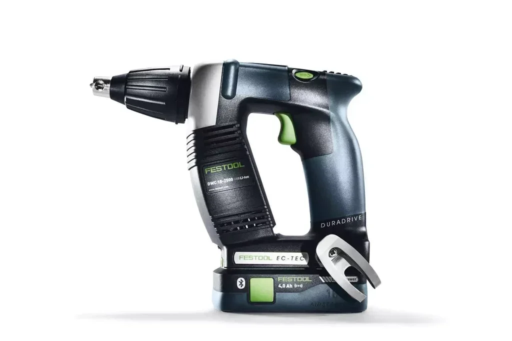Visseuse plaquiste sans fil Festool DURADRIVE DWC 18-4500 Basic Systainer - Moteur EC-TEC, chargeur vis bande AF 55-DWC, stop-and-go, profondeur vissage contrôlée, batterie Compact 3-4 Ah, crochet échafaudage, embouts PH2, Systainer³ SYS3 M 187