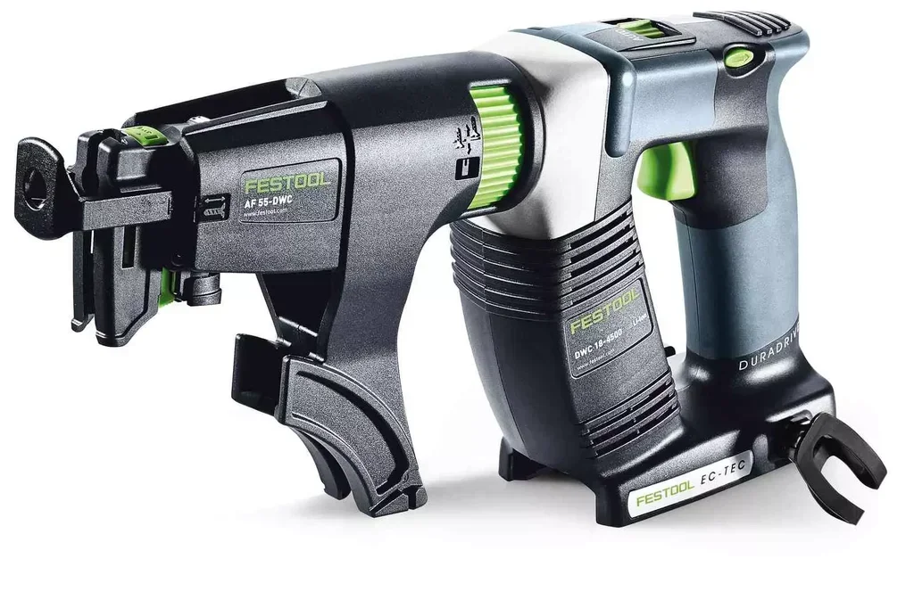 Visseuse plaquiste sans fil Festool DURADRIVE DWC 18-4500 Basic Systainer - Moteur EC-TEC, chargeur vis bande AF 55-DWC, stop-and-go, profondeur vissage contrôlée, batterie Compact 3-4 Ah, crochet échafaudage, embouts PH2, Systainer³ SYS3 M 187