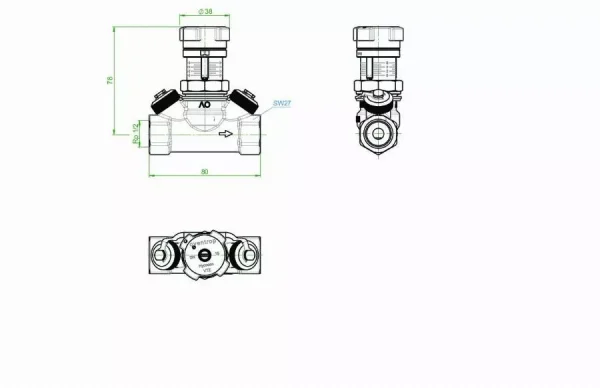 Robinet d’équilibrage OVENTROP Hycocon VTZ – PN 16 DN 32; Rp ¾ F; avec prises de pression et robinets de vidange – 1061710