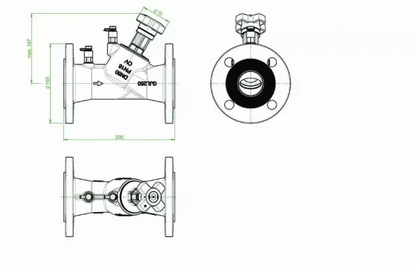 Robinet d’équilibrage OVENTROP Hydrocontrol VFC – PN 16 DN 65 – Brides selon DIN-EN 1092-2 des deux côtés; avec 2 prises de pression; fonte grise – 1062651
