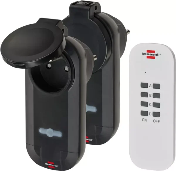 Set de prises télécommandées BRENNENSTUHL Confort-Line – 2 prises pour l’extérieur avec clapet – 1507031