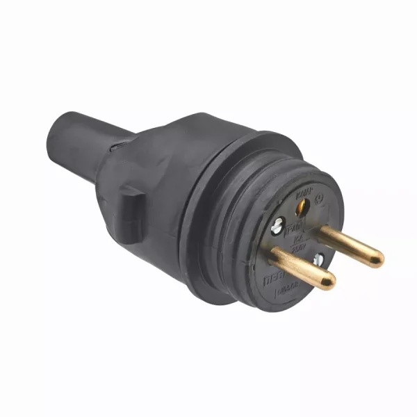 Fiche mâle étanche caoutchouc 2P+T 16 ampères sortie câble droite DEBFLEX Noir – 713200