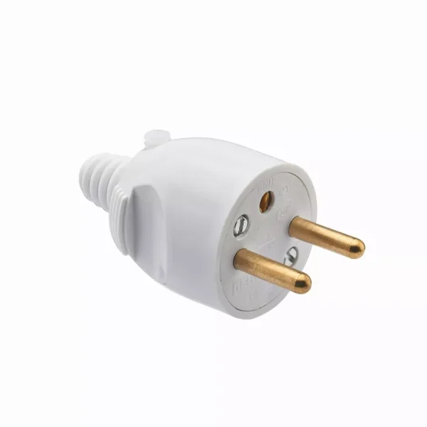 Fiche mâle 2P+T 16 ampères sortie câble droite ouverture à coiffe DEBFLEX Blanc – 713220