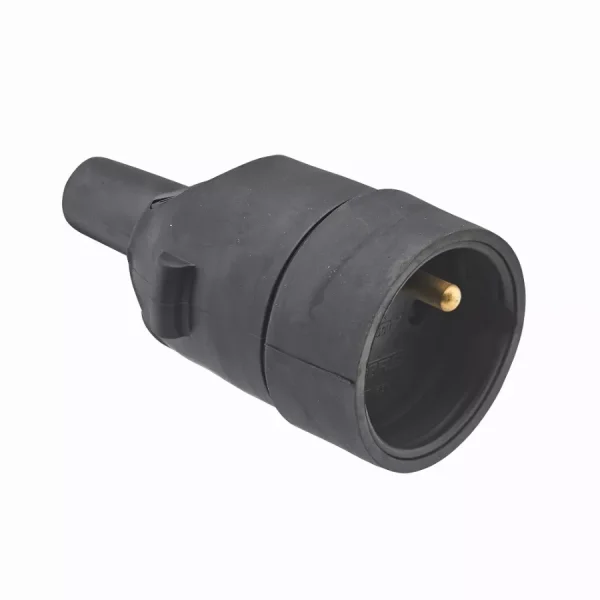 Fiche femelle étanche caoutchouc 2P+T 16 ampères sortie câble droite DEBFLEX Noir – 713590