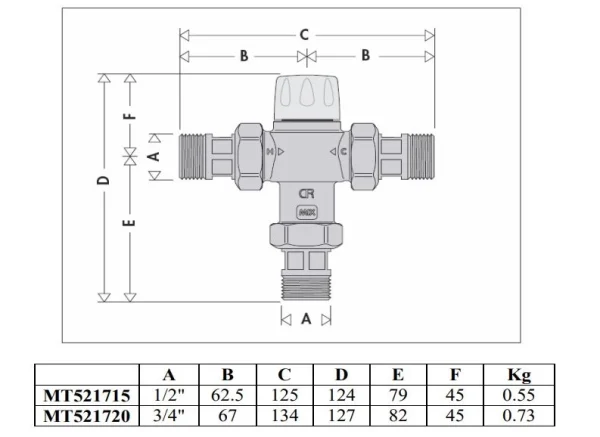 Mitigeur thermostatique 3/4″NF type RU THERMADOR classe 20 U521713 – MT521720