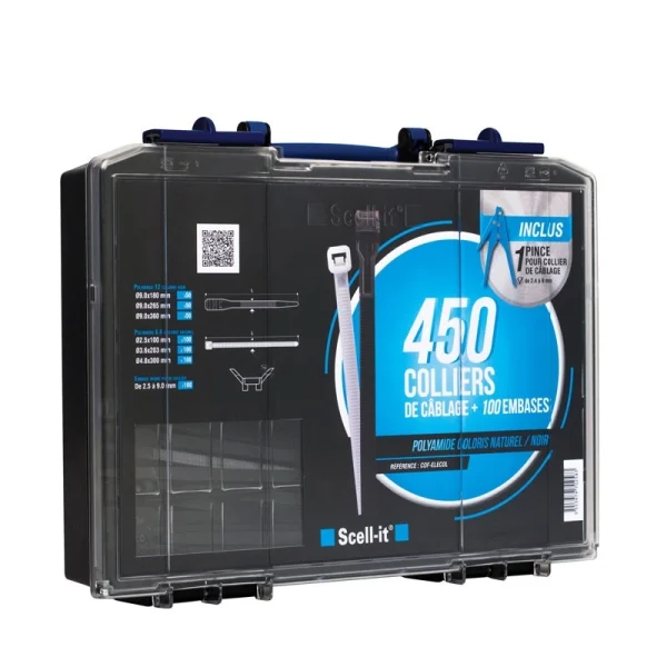 Coffret 450 colliers de câblage polyamide SCELLIT – avec pince – COF-ELECOL