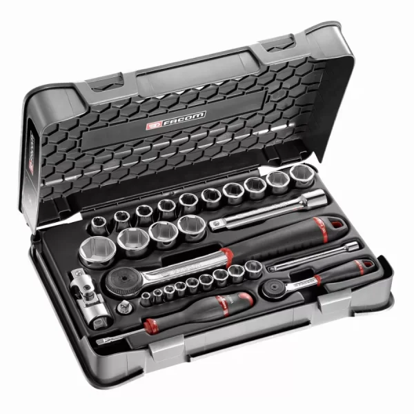 Coffret mixte cliquet + douilles 1/4  » et 1/2″ 6 pans métriques FACOM – RS.161-1PB