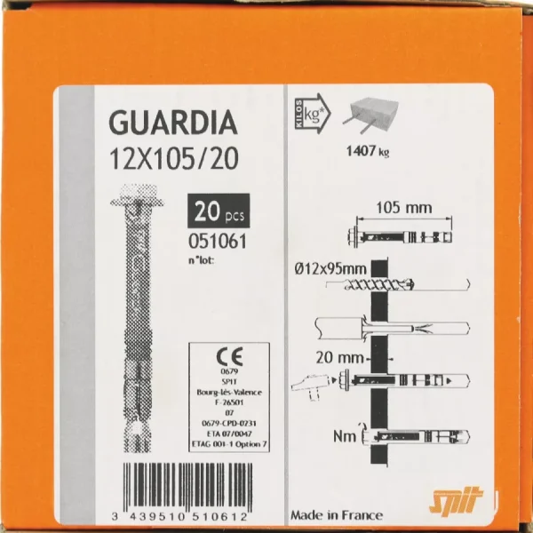051061 Cheville GUARDIA 12 x 105 / 20 (garde corps) – Boîte de 20