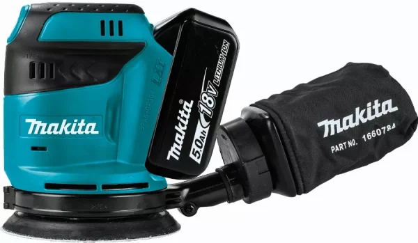 Ponceuse excentrique 18 V Li-Ion 5 Ah Ø 125 mm MAKITA – 2 batteries; chargeur; coffret – DBO180RTJ