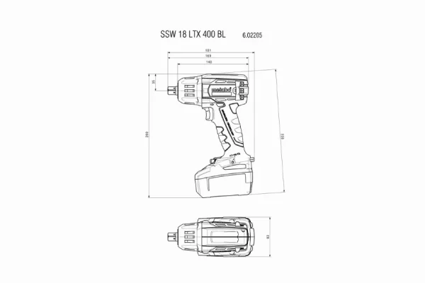 Boulonneuse à chocs METABO – SSW 18 LTX 400 BL 2 x 4;0 Ah Li-Power; ASC 55; coffret – 602205500