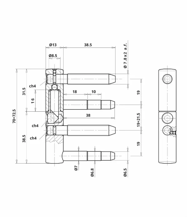Fiche Exacta 495 réglable 4 broches OTLAV – Ø13×57 – Acier zingué blanc – CF495130H502+CG