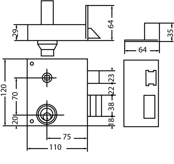 Serrure en applique monopoint JPM SAS – verticale à fouillot – 5 pistons – 3 clés – Gauche – 900400-032A