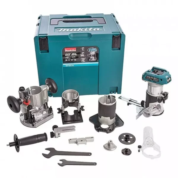 Affleureuse sans fil 18V LXT – MAKITA – sans batterie; ni chargeur – avec accessoires – MakPac – DRT50ZJX3