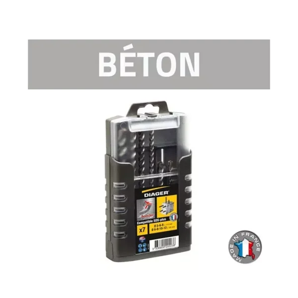 Coffret de 7 forets béton SDS plus – DIAGER – 1000U