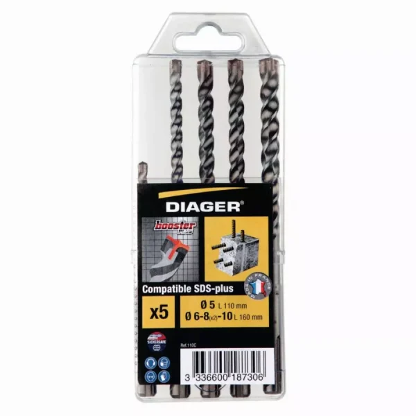 Coffrets de 5 forets béton DIAGER SDS-plus Booster-plus – 110C