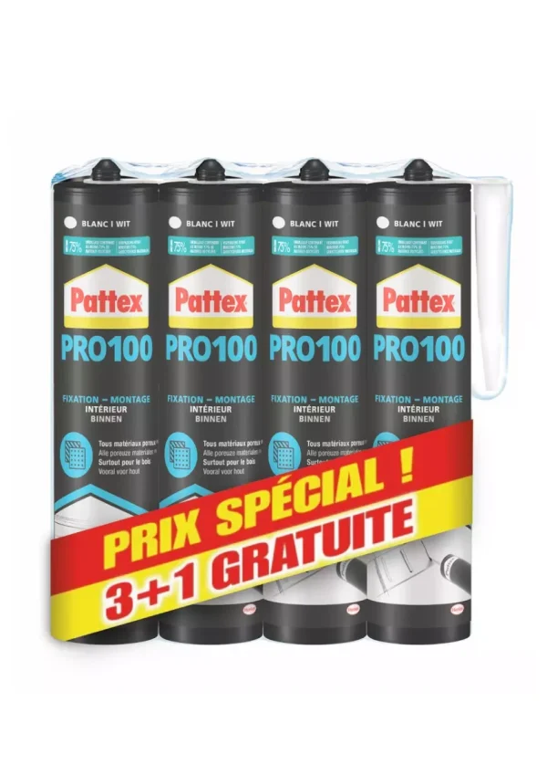 Colle fixation PL100 PATTEX – high tank – blanc – lot 3+1 – 798270